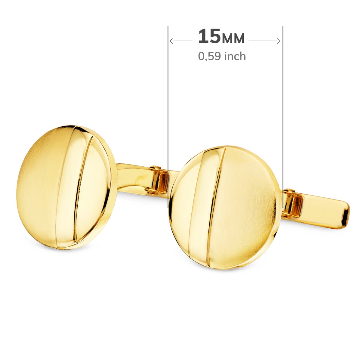18K GEMELOS ORO AMARILLO REDONDOS MATE Y BRILLO 15 MM CIERRE RIGIDO OSCILANTE