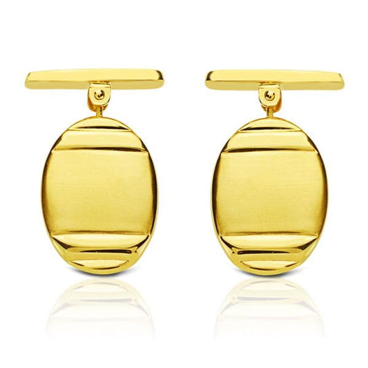 18K GEMELOS ORO AMARILLO OVAL MATE y BRILLO 18X13 MM CIERRE RIGIDO OSCILANTE