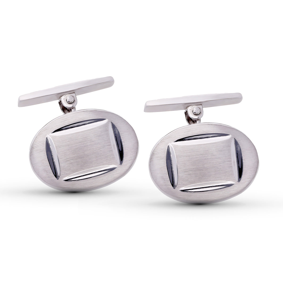 18K GEMELOS ORO BLANCO OVAL MATE Y BRILLO