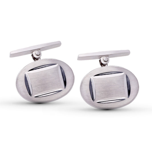 18K GEMELOS ORO BLANCO OVAL MATE Y BRILLO
