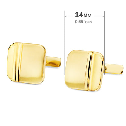 18K GEMELOS ORO AMARILLO CUADRADOS MATE Y BRILLO 14X14 MM CIERRE RIGIDO OSCILANTE