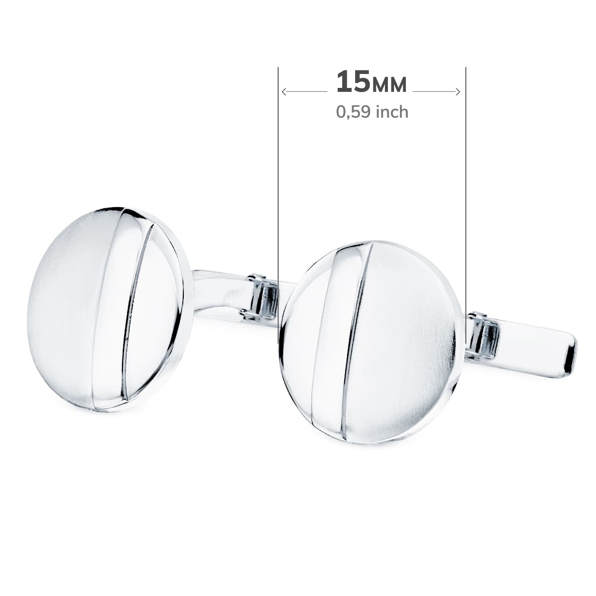 18K GEMELOS ORO BLANCO REDONDOS MATE Y BRILLO 15 MM CIERRE RIGIDO OSCILANTE