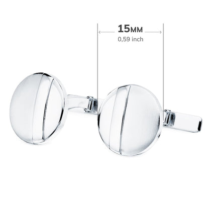 18K GEMELOS ORO BLANCO REDONDOS MATE Y BRILLO 15 MM CIERRE RIGIDO OSCILANTE