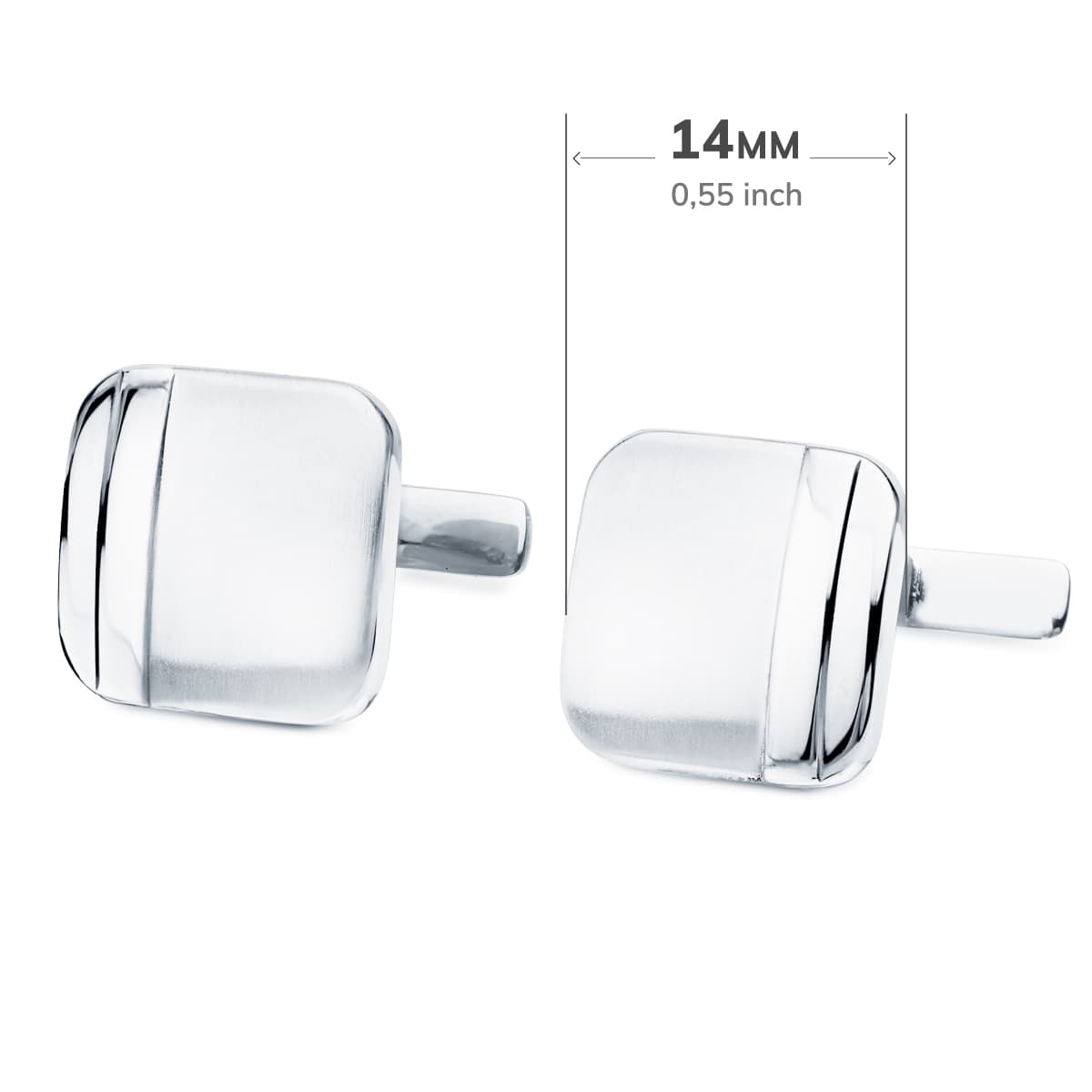 18K GEMELOS ORO BLANCO CUADRADOS MATE Y BRILLO 14X14 MM CIERRE RIGIDO OSCILANTE