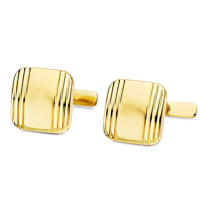 18K GEMELOS ORO AMARILLO CUADRADOS MATE Y BRILLO 14X14 MM CIERRE RIGIDO OSCILANTE