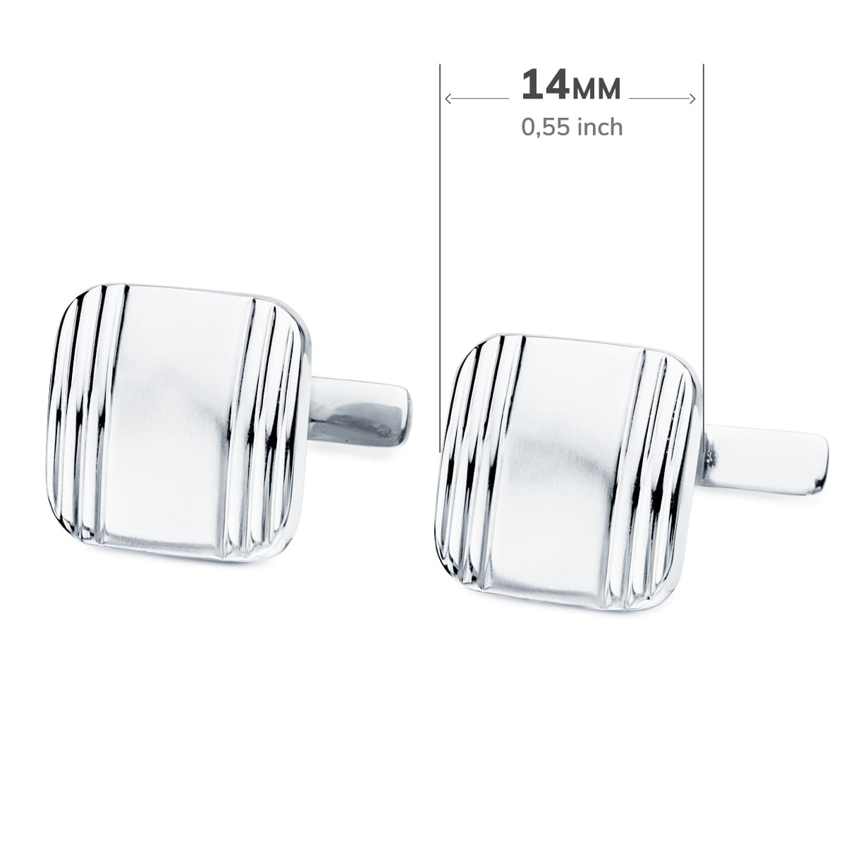 18K GEMELOS ORO BLANCO CUADRADOS MATE Y BRILLO 14X14 MM CIERRE RIGIDO OSCILANTE