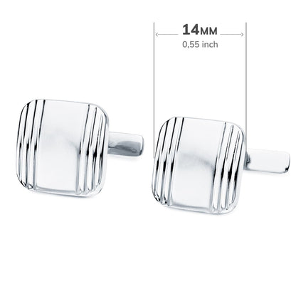 18K GEMELOS ORO BLANCO CUADRADOS MATE Y BRILLO 14X14 MM CIERRE RIGIDO OSCILANTE