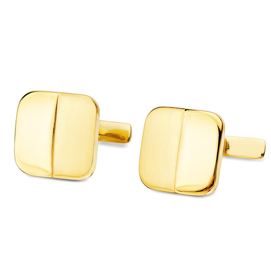 18K GEMELOS ORO AMARILLO CUADRADOS MATE Y BRILLO 14X14 MM CIERRE RIGIDO OSCILANTE