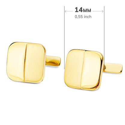 18K GEMELOS ORO AMARILLO CUADRADOS MATE Y BRILLO 14X14 MM CIERRE RIGIDO OSCILANTE