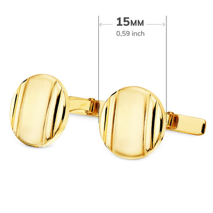 18K GEMELOS ORO AMARILLO REDONDOS MATE y BRILLO 15 MM CIERRE RIGIDO OSCILANTE