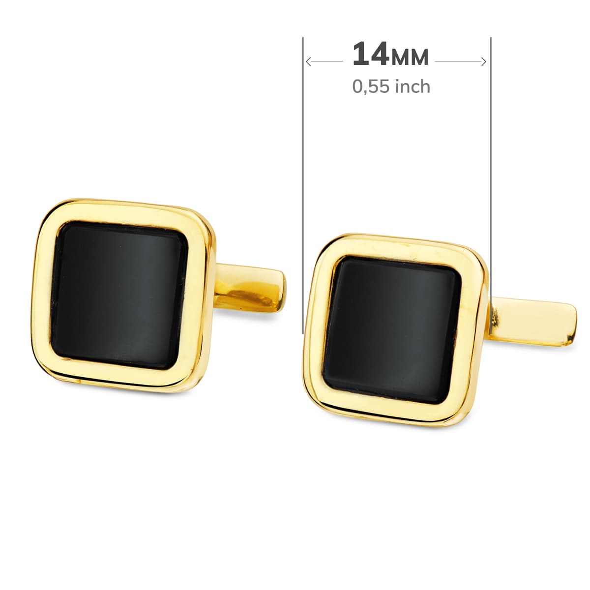 18K GEMELOS ORO AMARILLO ONIX BRILLO 14X14 MM CIERRE RIGIDO OSCILANTE