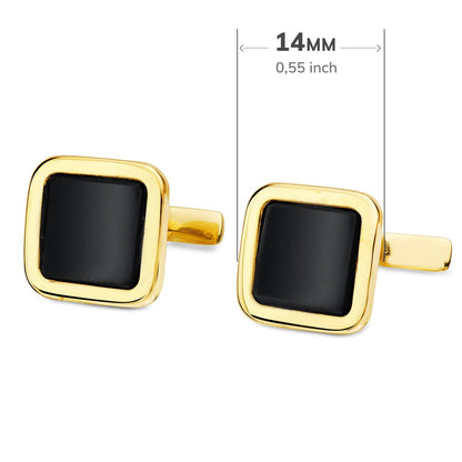 18K GEMELOS ORO AMARILLO ONIX BRILLO 14X14 MM CIERRE RIGIDO OSCILANTE