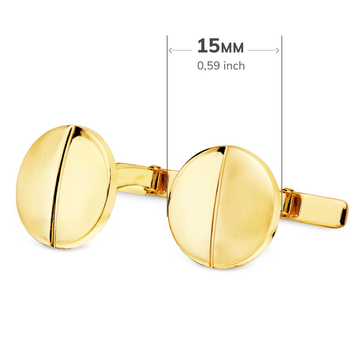 18K GEMELOS ORO AMARILLO REDONDOS MATE Y BRILLO 15 MM CIERRE RIGIDO OSCILANTE