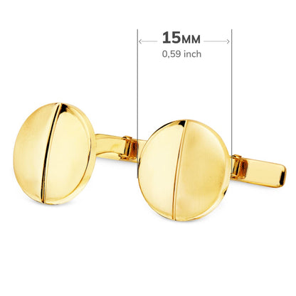 18K GEMELOS ORO AMARILLO REDONDOS MATE Y BRILLO 15 MM CIERRE RIGIDO OSCILANTE