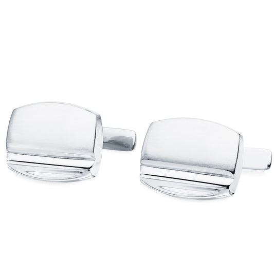 18K GEMELOS ORO BLANCO TONEL MATE Y BRILLO 17X13 MM CIERRE RIGIDO OSCILANTE