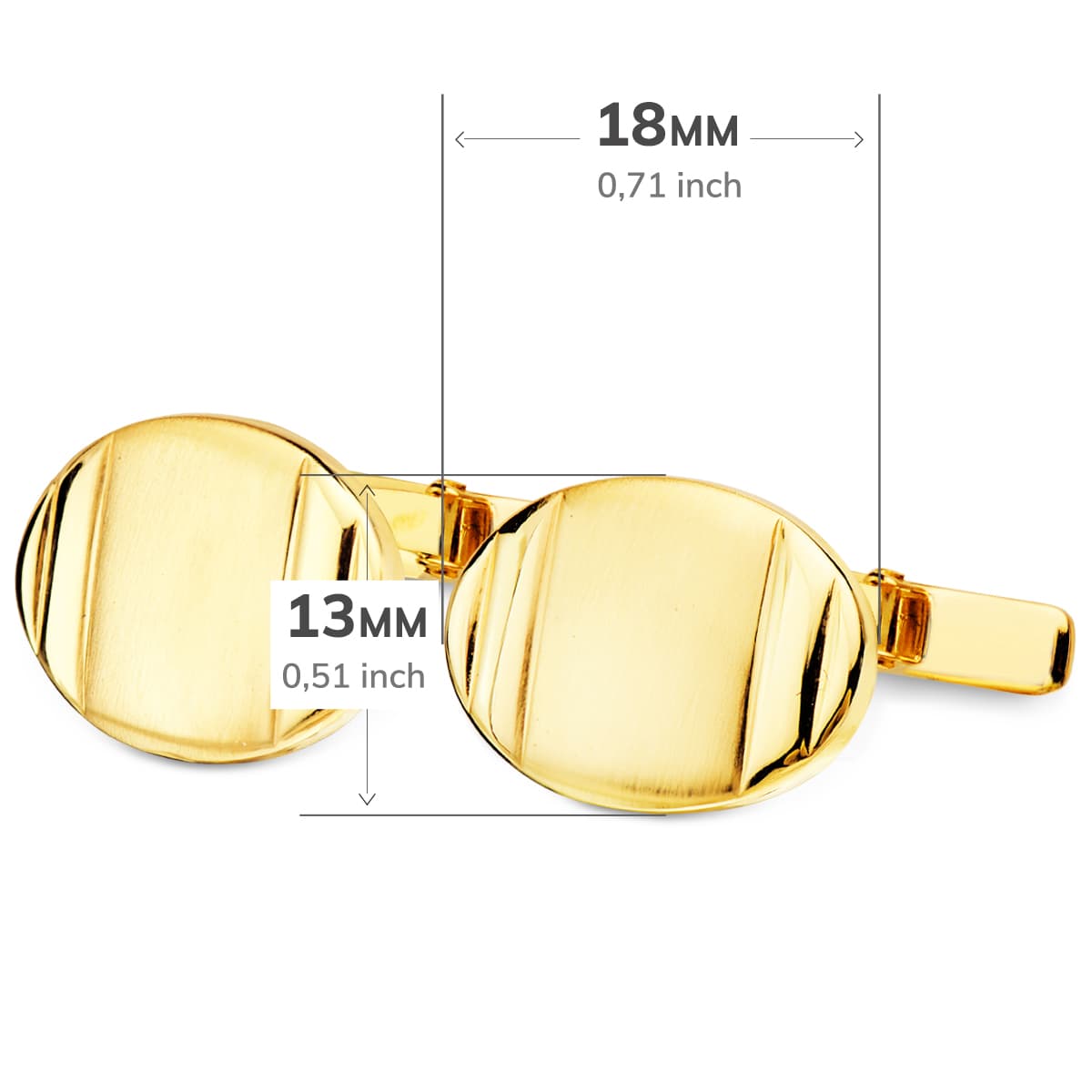 18K GEMELOS ORO AMARILLO OVAL MATE Y BRILLO 18X13 MM CIERRE RIGIDO OSCILANTE