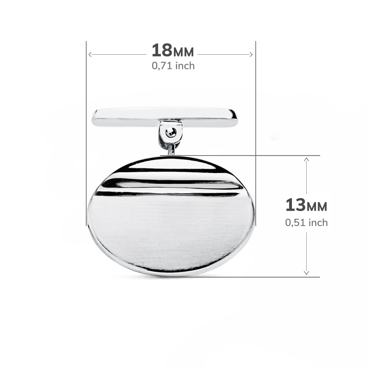18K GEMELOS ORO BLANCO OVAL MATE Y BRILLO 18X13 MM CIERRE RIGIDO OSCILANTE