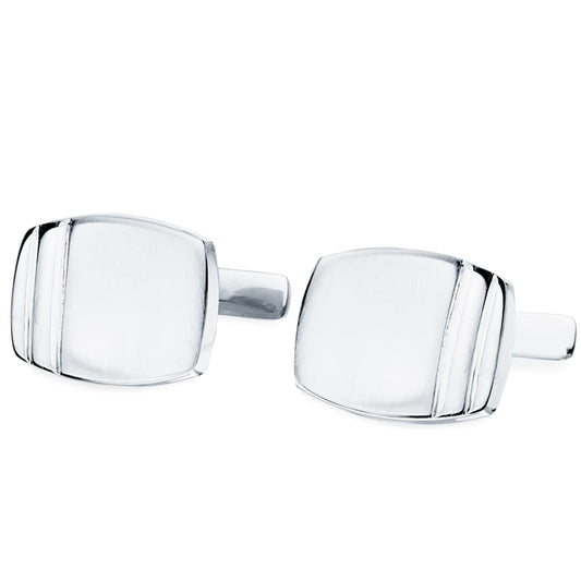 18K GEMELOS ORO BLANCO TONEL MATE Y BRILLO 17X13 MM CIERRE RIGIDO OCSILANTE