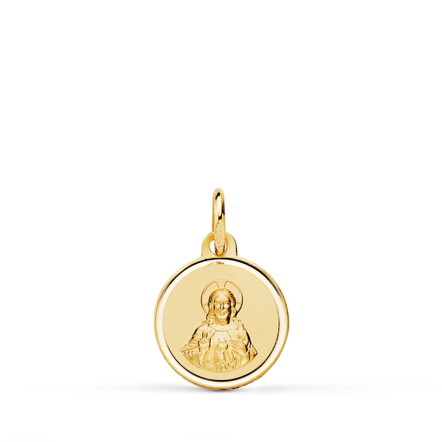 18K MEDALLA ORO AMARILLO CRISTO SAGRADO CORAZON JESUS BISEL 12 MM