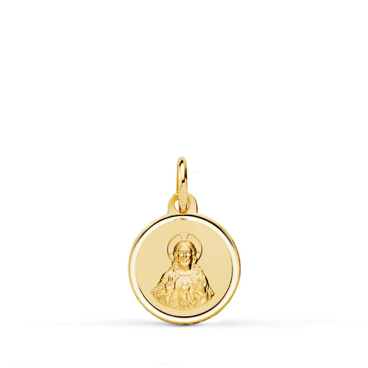 18K MEDALLA ORO AMARILLO CRISTO SAGRADO CORAZON JESUS BISEL 12 MM