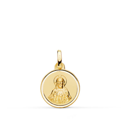18K MEDALLA ORO AMARILLO CRISTO SAGRADO CORAZON DE JESUS BISEL 14 MM