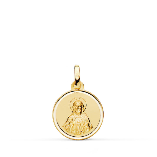 18K MEDALLA ORO AMARILLO CRISTO SAGRADO CORAZON DE JESUS BISEL 14 MM