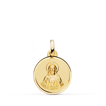 18K MEDALLA ORO AMARILLO CRISTO SAGRADO CORAZON JESUS BISEL 16 MM