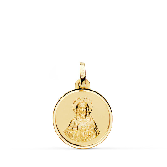 18K MEDALLA ORO AMARILLO CRISTO SAGRADO CORAZON JESUS BISEL 16 MM