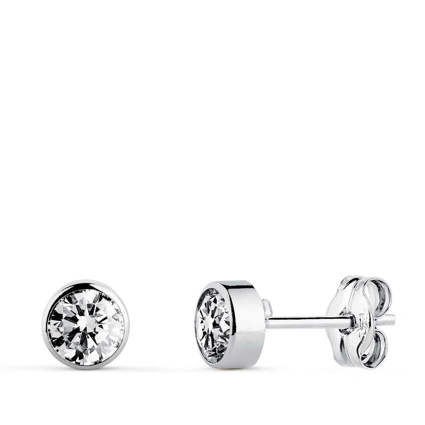 18K PENDIENTES CIRCONITA CHATON REDONDOS 5 MM ORO BLANCO PRESION