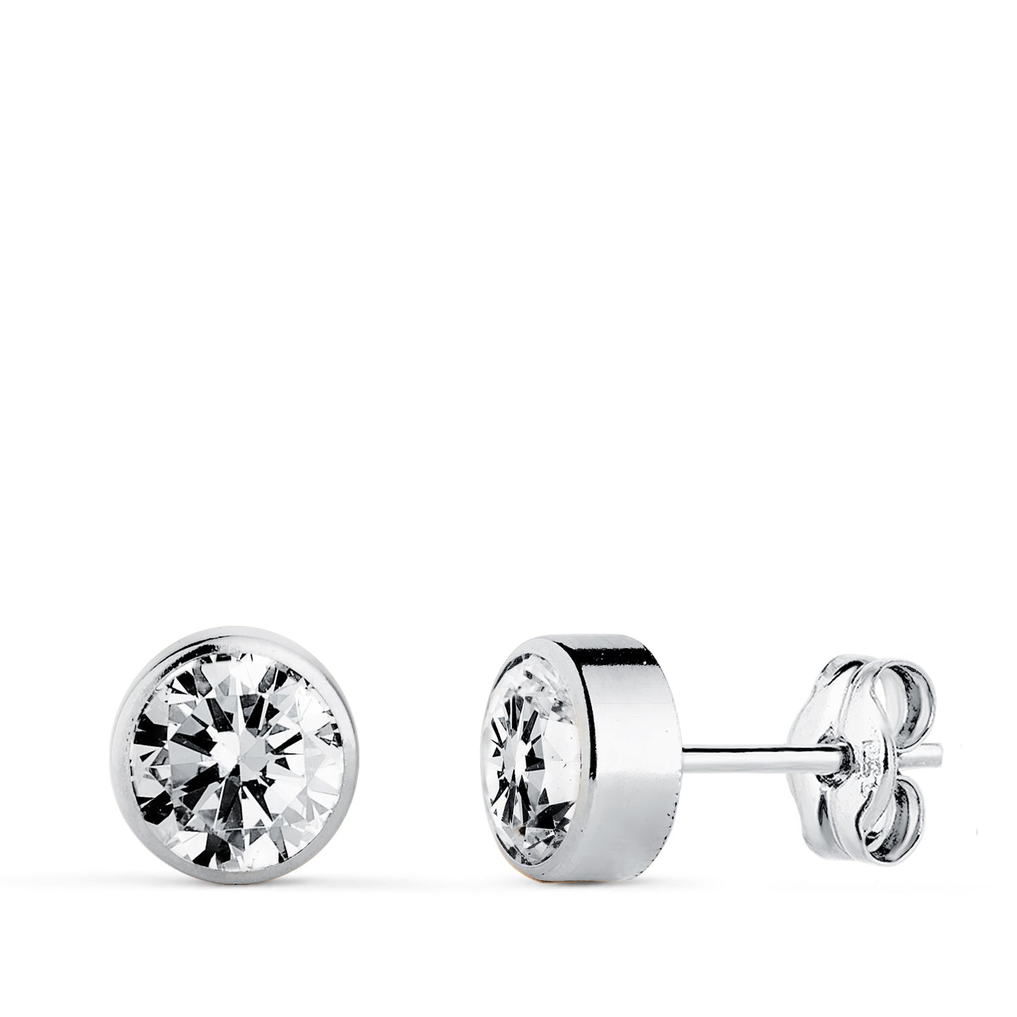 18K PENDIENTES ORO BLANCO CHATON REDONDO CON CIRCONITA 6 MM CIERRE PRESION