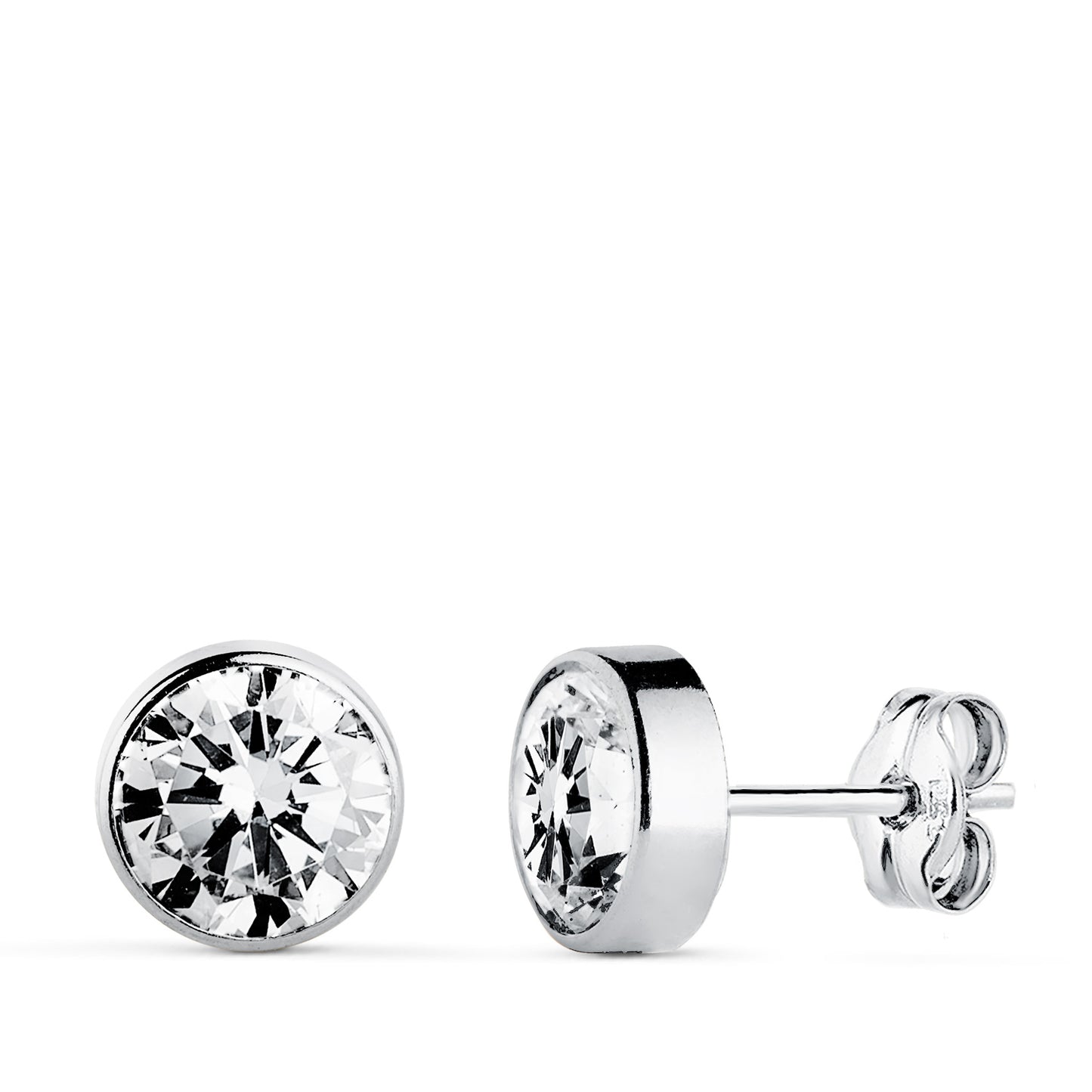 18K PENDIENTES CIRCONITA CHATON REDONDOS 7 MM ORO BLANCO PRESION