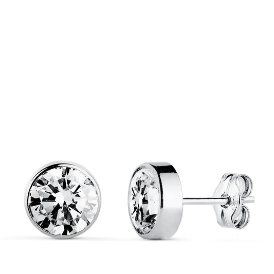 18K PENDIENTES CIRCONITA CHATON REDONDOS 7 MM ORO BLANCO PRESION