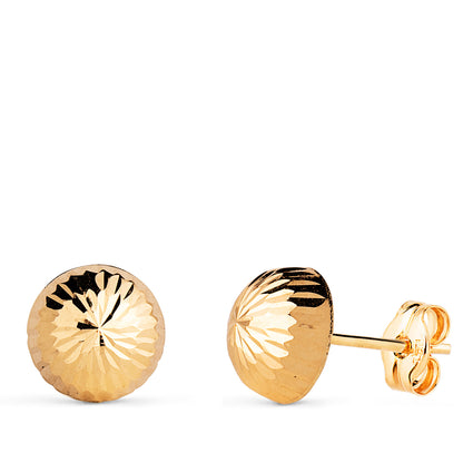 18K PENDIENTES ORO AMARILLO MEDIA BOLA TALLADA HUECA. ANCHO: 8 MM. CIERRE PRESION