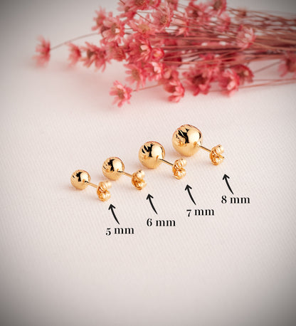 18K PENDIENTES ORO AMARILLO BOLA TALLADA HUECA. ANCHO: 5 MM. CIERRE PRESION