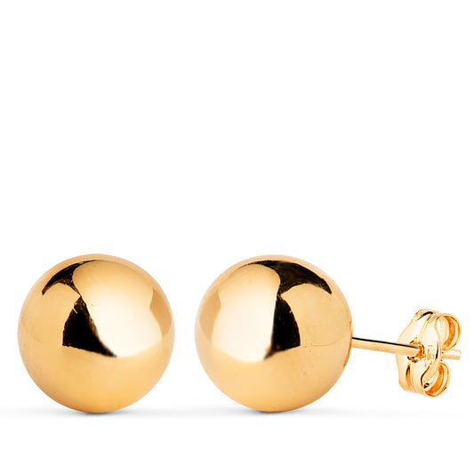 9K PENDIENTES ORO AMARILLO BOLA LISA 10 MM CIERRE PRESION