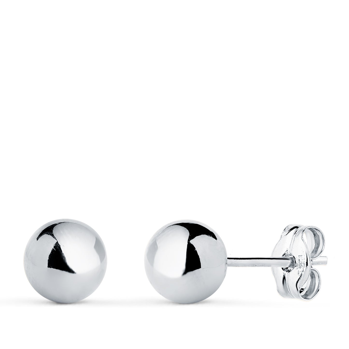 18K PENDIENTES ORO BLANCO BOLA LISA BRILLA HUECA. ANCHO: 6 MM. CIERRE PRESION