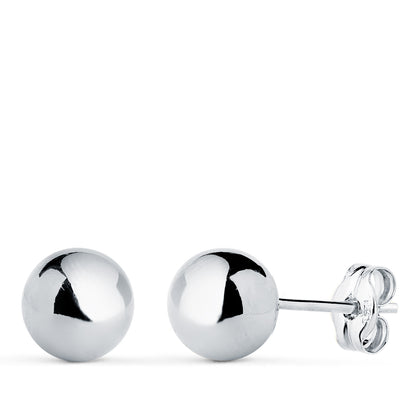 18K PENDIENTES ORO BLANCO BOLA LISA BRILLA HUECA. ANCHO: 7 MM. CIERRE PRESION