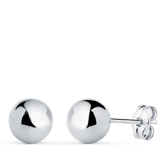 18K PENDIENTES ORO BLANCO BOLA LISA BRILLA HUECA. ANCHO: 7 MM. CIERRE PRESION