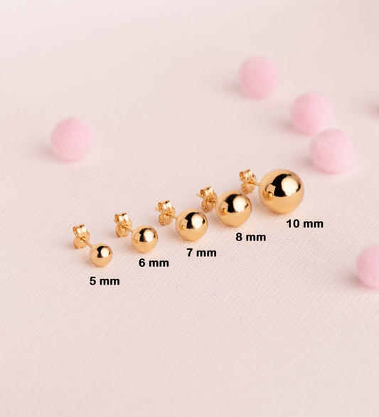 18K PENDIENTES ORO AMARILLO BOLA LISA BRILLA HUECA. ANCHO: 7 MM. CIERRE PRESION