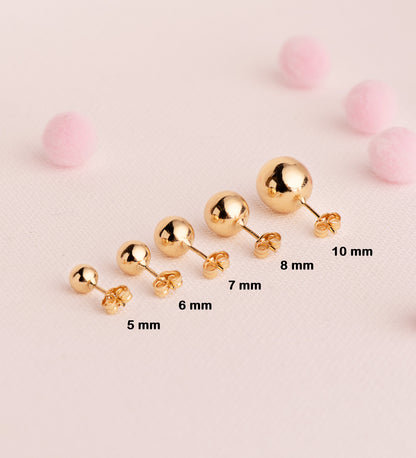 18K PENDIENTES ORO AMARILLO BOLA LISA BRILLA HUECA. ANCHO: 8 MM. CIERRE PRESION