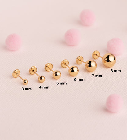 18K PENDIENTES ORO AMARILLO BOLA LISA BRILLA HUECA. ANCHO: 7 MM. CIERRE TUERCA