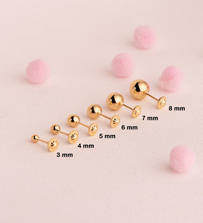 18K PENDIENTES ORO AMARILLO BOLA LISA BRILLA HUECA. ANCHO: 5 MM. CIERRE TUERCA