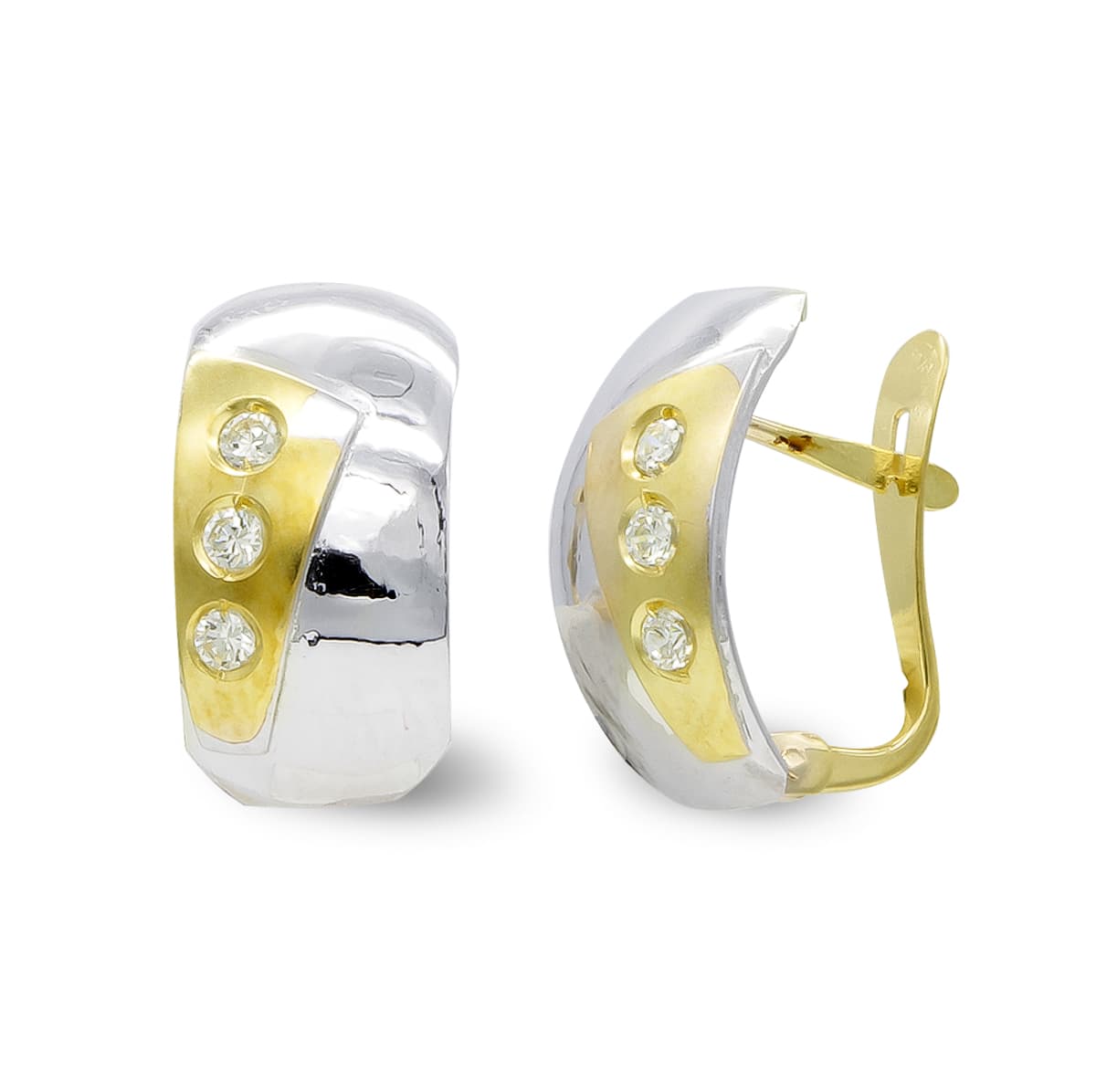 18K PENDIENTES ORO BICOLOR MATE Y BRILLO CIERRE CATALAN