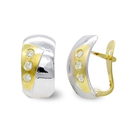 18K PENDIENTES ORO BICOLOR MATE Y BRILLO CIERRE CATALAN