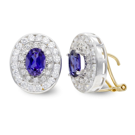 18K PENDIENTES ORO BICOLOR AMATISTA Y CIRCONITA CIERRE OMEGA