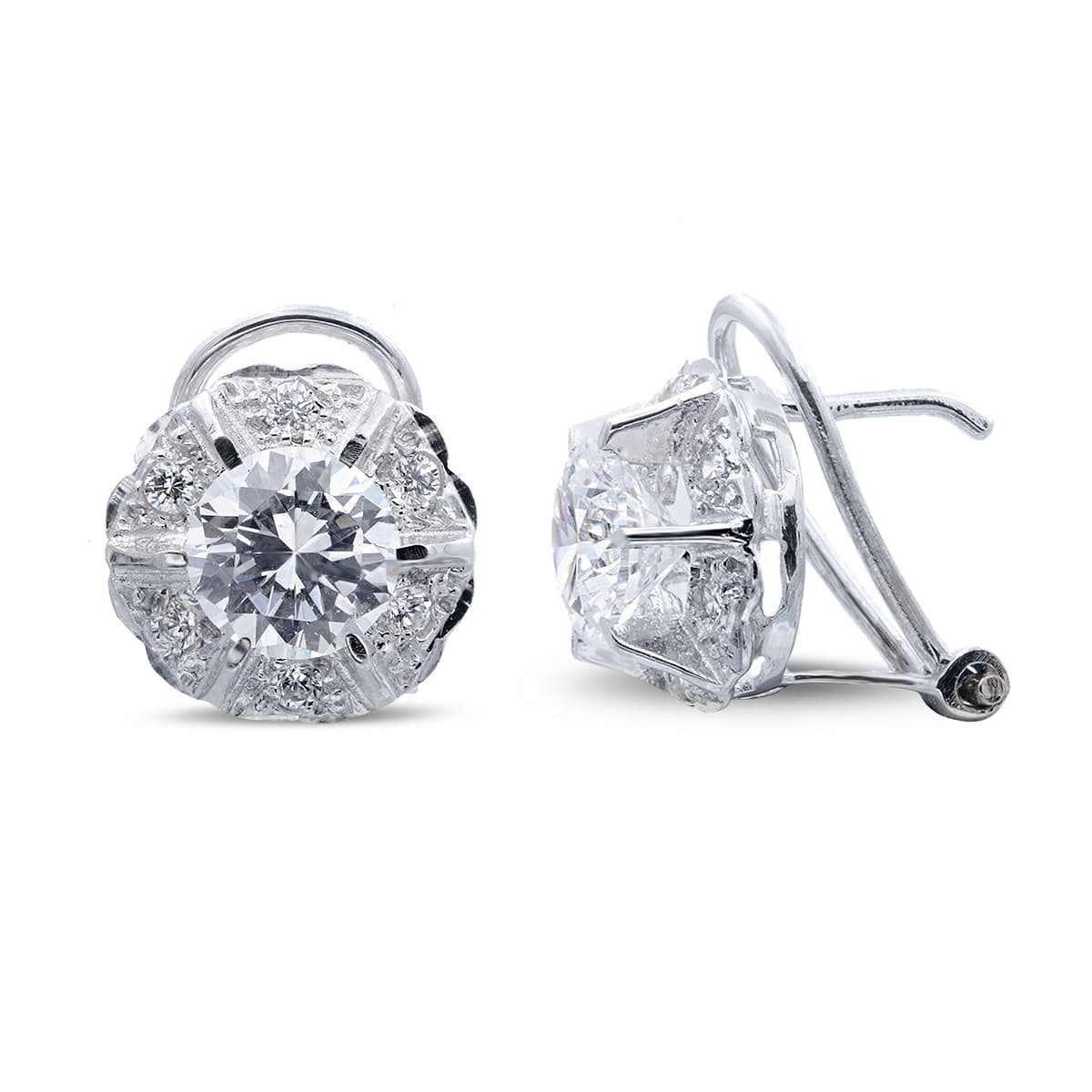 18K PENDIENTES ORO BLANCO CON CIRCONITA EN GARRAS CIERRE OMEGA
