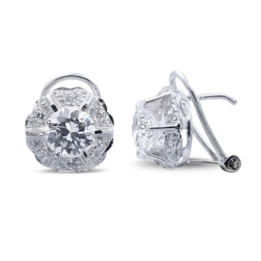 18K PENDIENTES ORO BLANCO CON CIRCONITA EN GARRAS CIERRE OMEGA