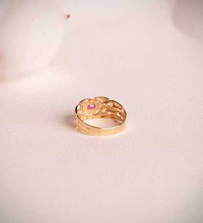 18K SORTIJA ORO AMARILLO PANTER CON CIRCONITAS Y RUBI NATURAL 4X3 MM. ANCHO: 9MM