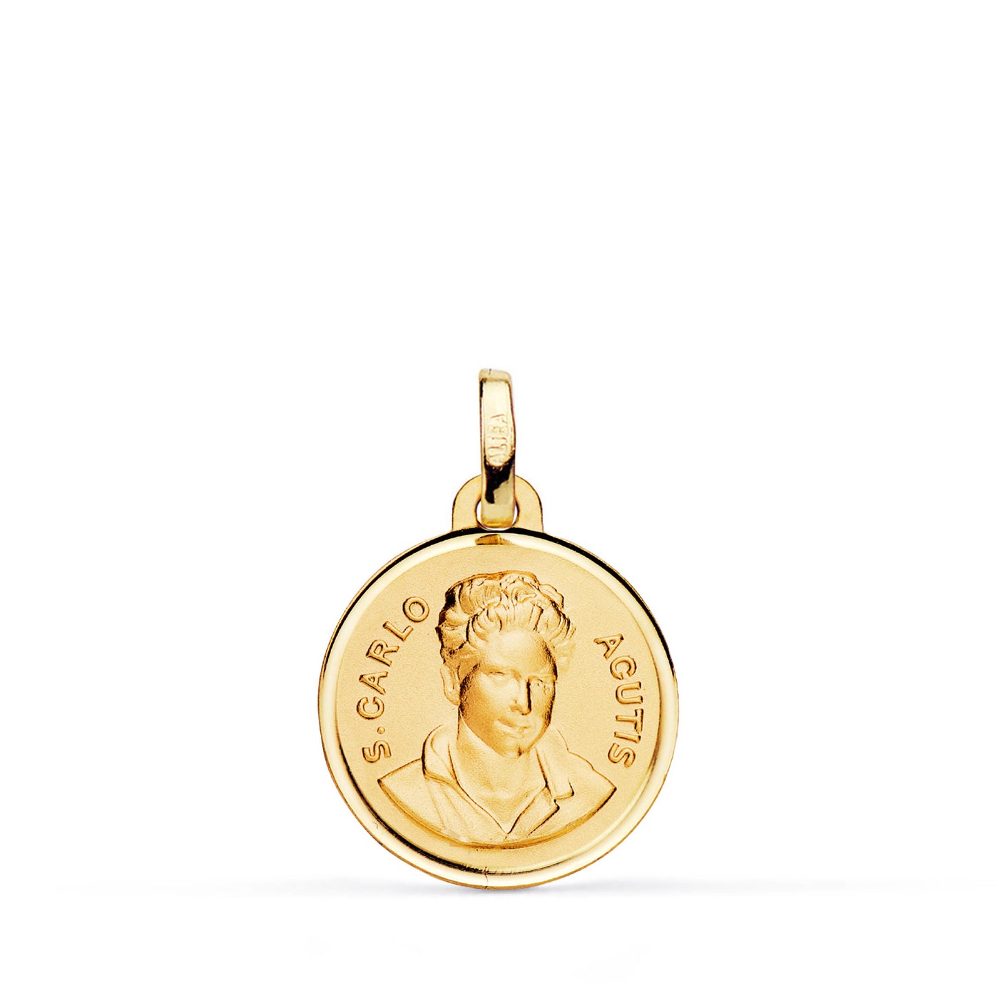 18K MEDALLA ORO AMARILLO SAN CARLO ACUTIS BISEL 16 MM.
