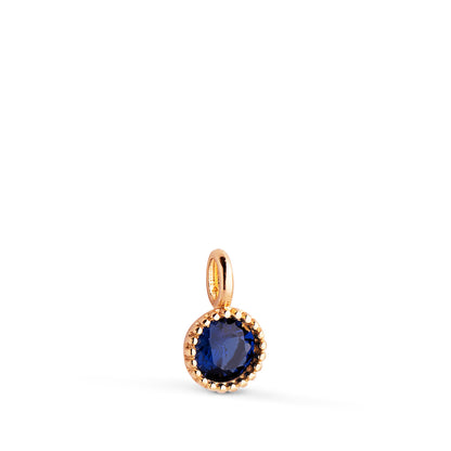 18K COLGANTE ORO AMARILLO REDONDO PIEDRA AZUL BORDES BOLITAS. MEDIDA: 8,5 X 5MM